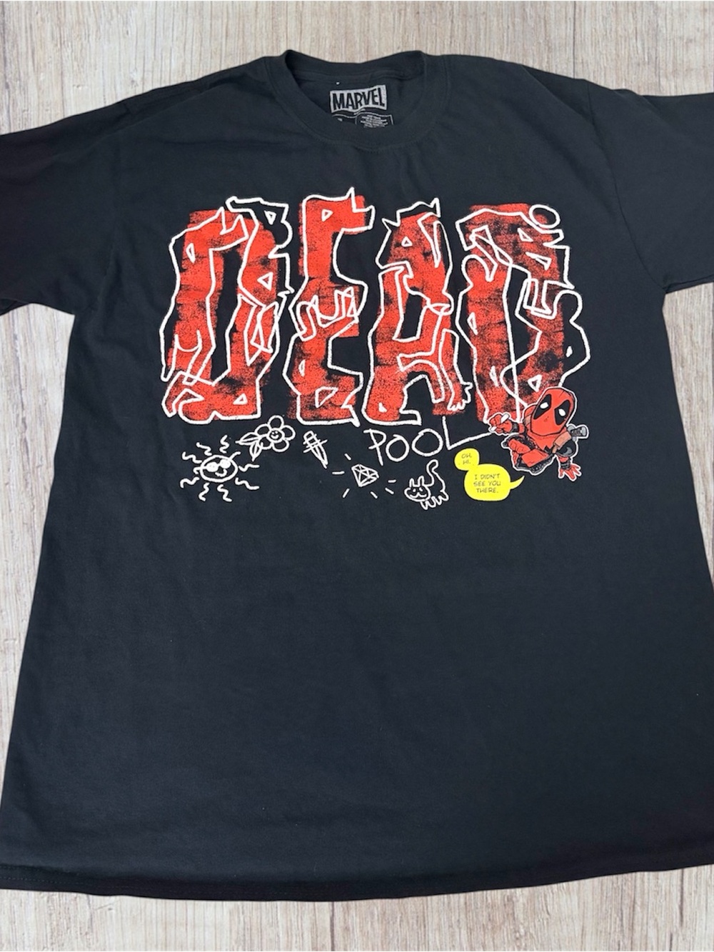 Loot Crate Exclusive Marvel Black Deadpool Graffiti Graphic T-Shirt Men’s Large